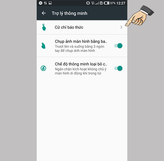 Vào cử chỉ báo thức